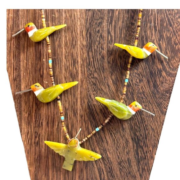 Matt Mitchell Native American Hummingbird Fetish Necklace Sterling Silver Heishi - Picture 1 of 16